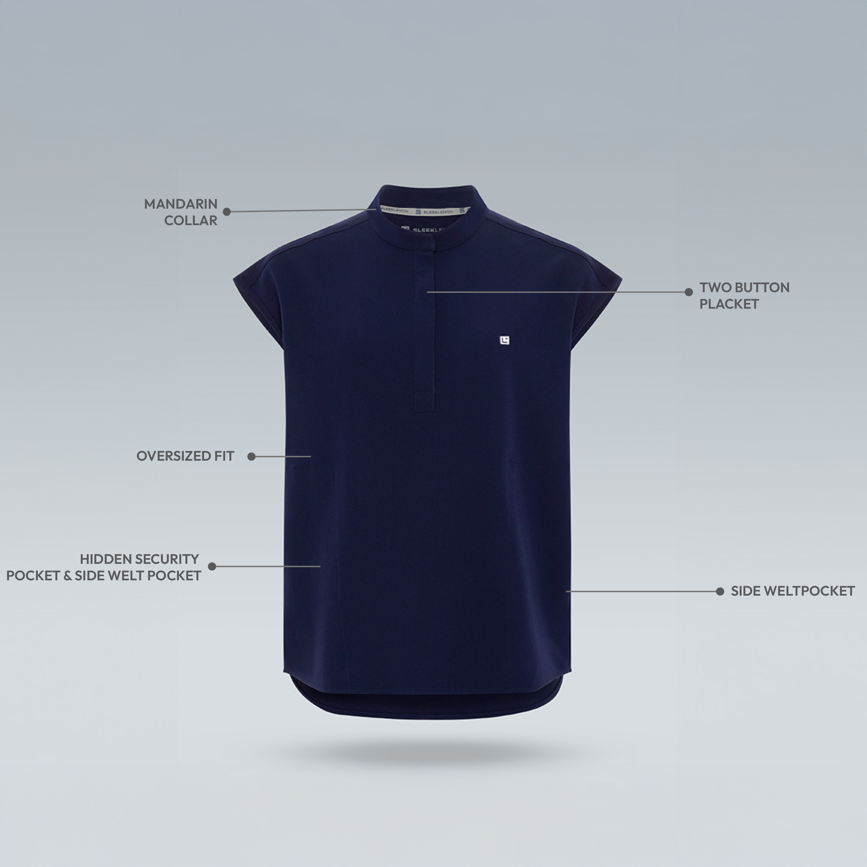 Alexandra Oversized Three Pocket Scrub Top Navy