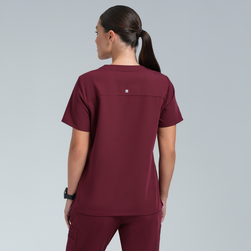 Athena Three Pocket Scrub Top Burgundy