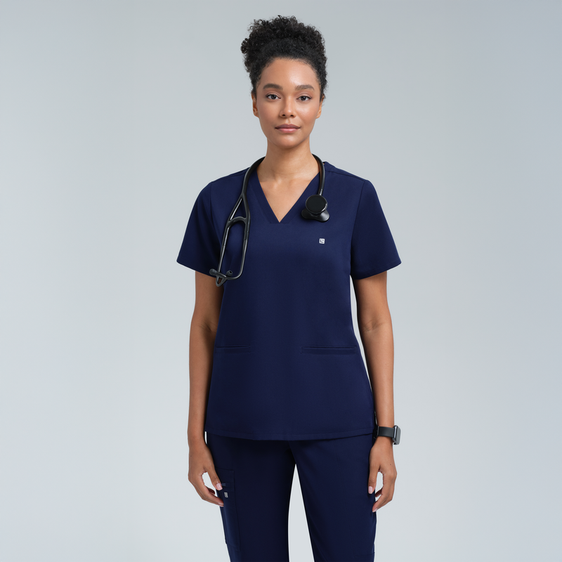 Athena Three Pocket Scrub Top Navy