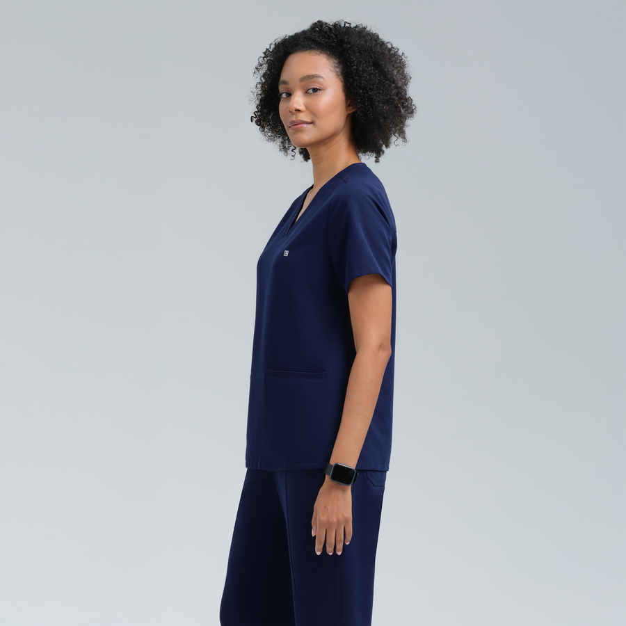 Athena Three Pocket Scrub Top Navy