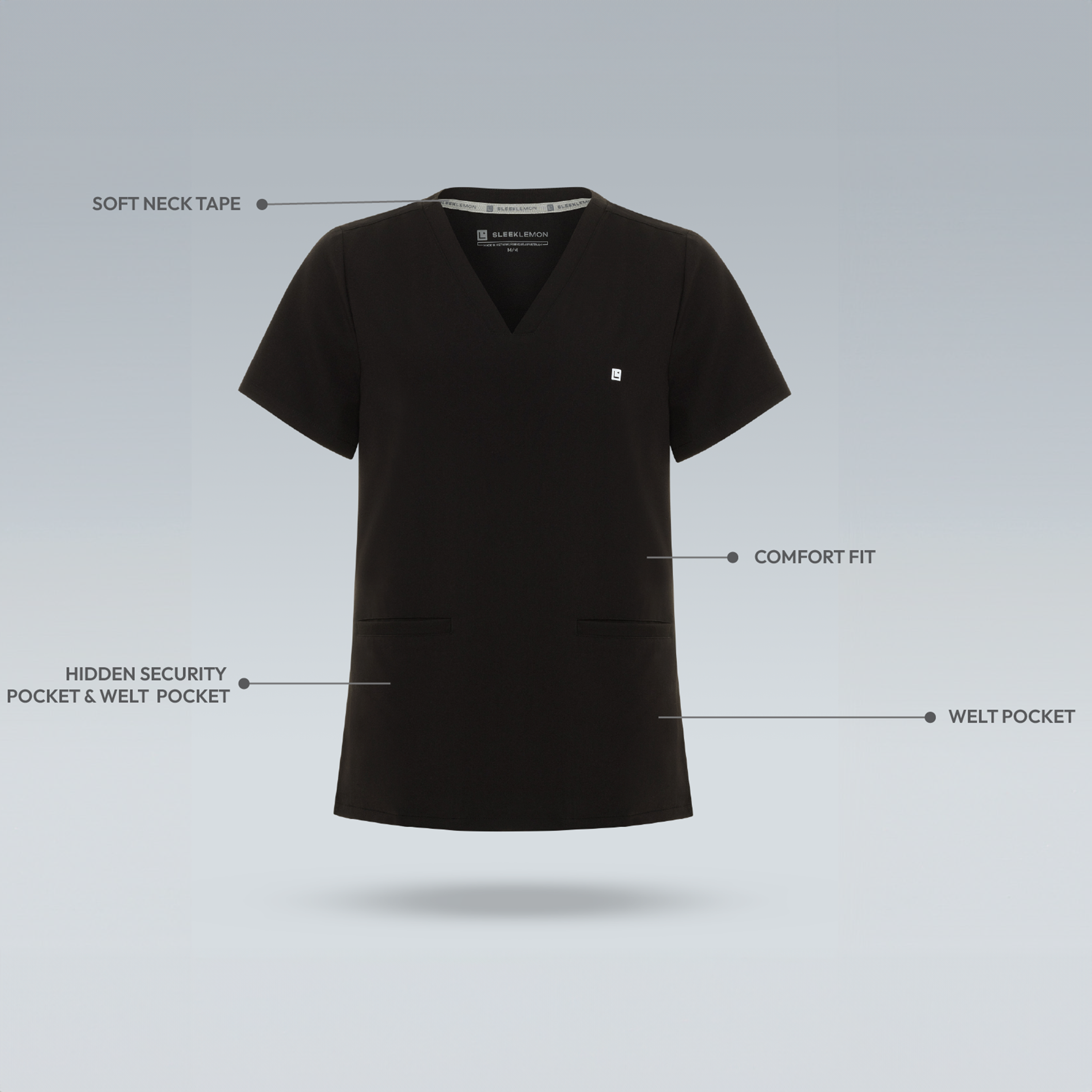 Athena black womens scrub top 