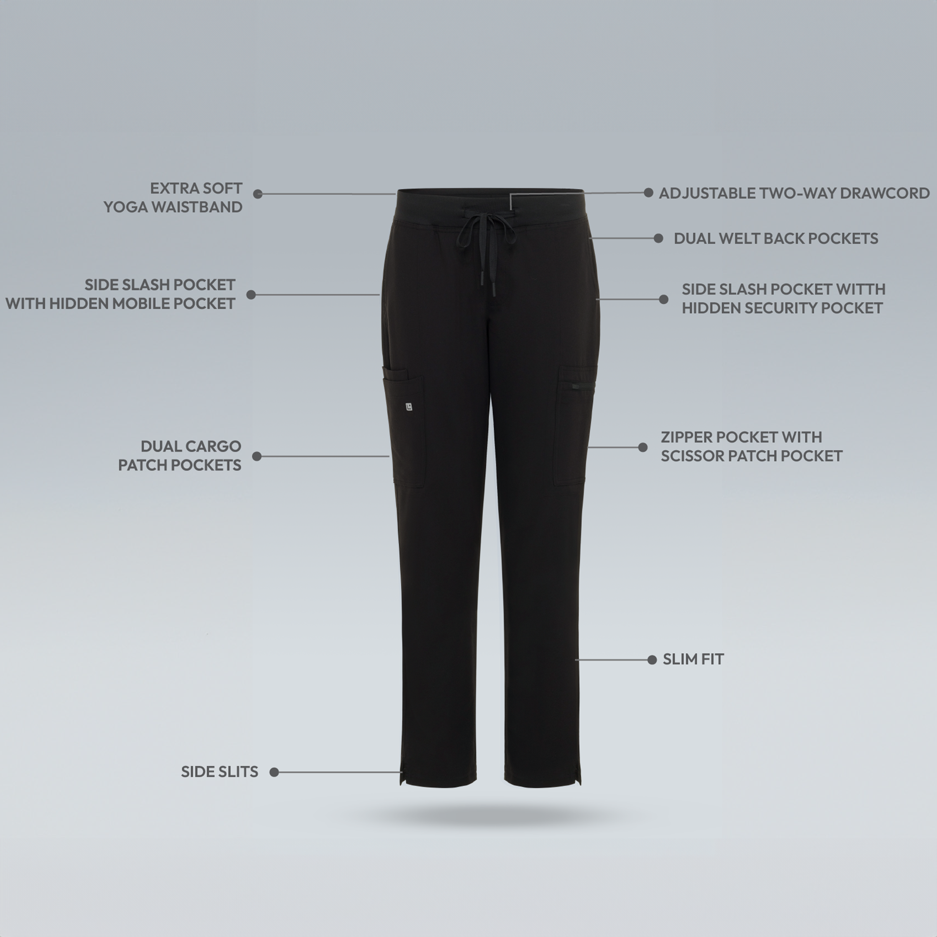 Gaya Skinny Ten Pocket Scrub Pant Black