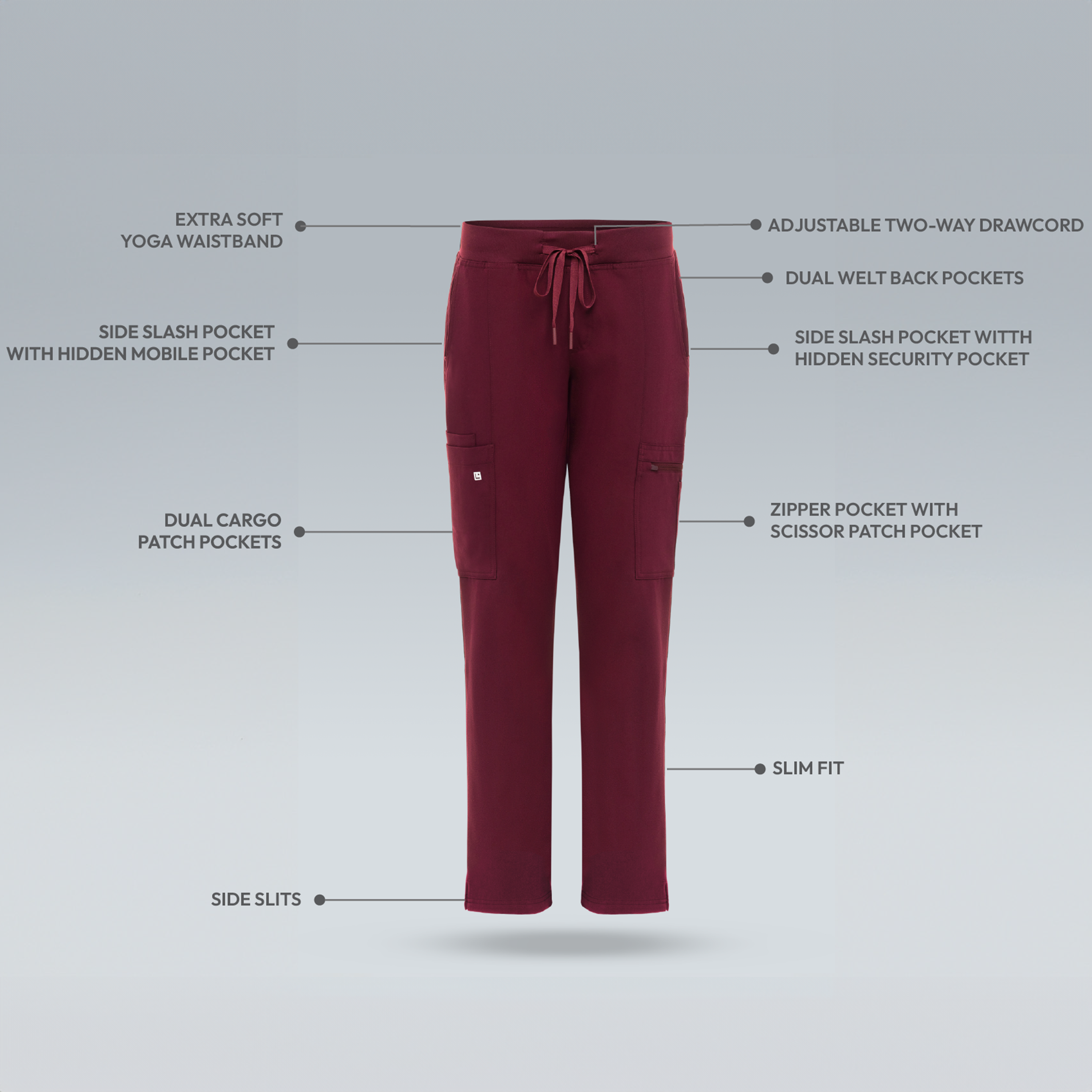 Burgundy womens scrub pants 