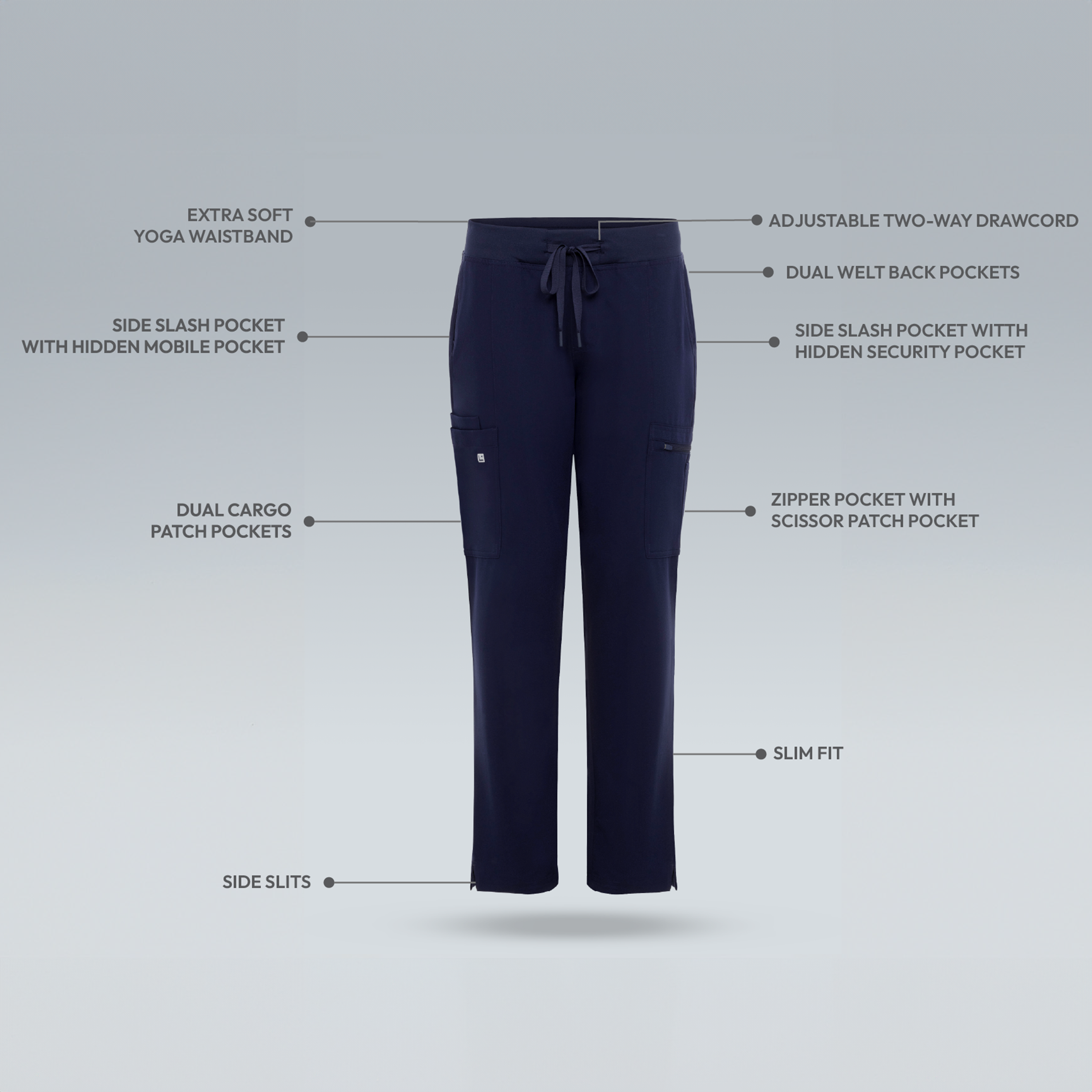 Gaya Skinny Ten Pocket Scrub Pant Navy