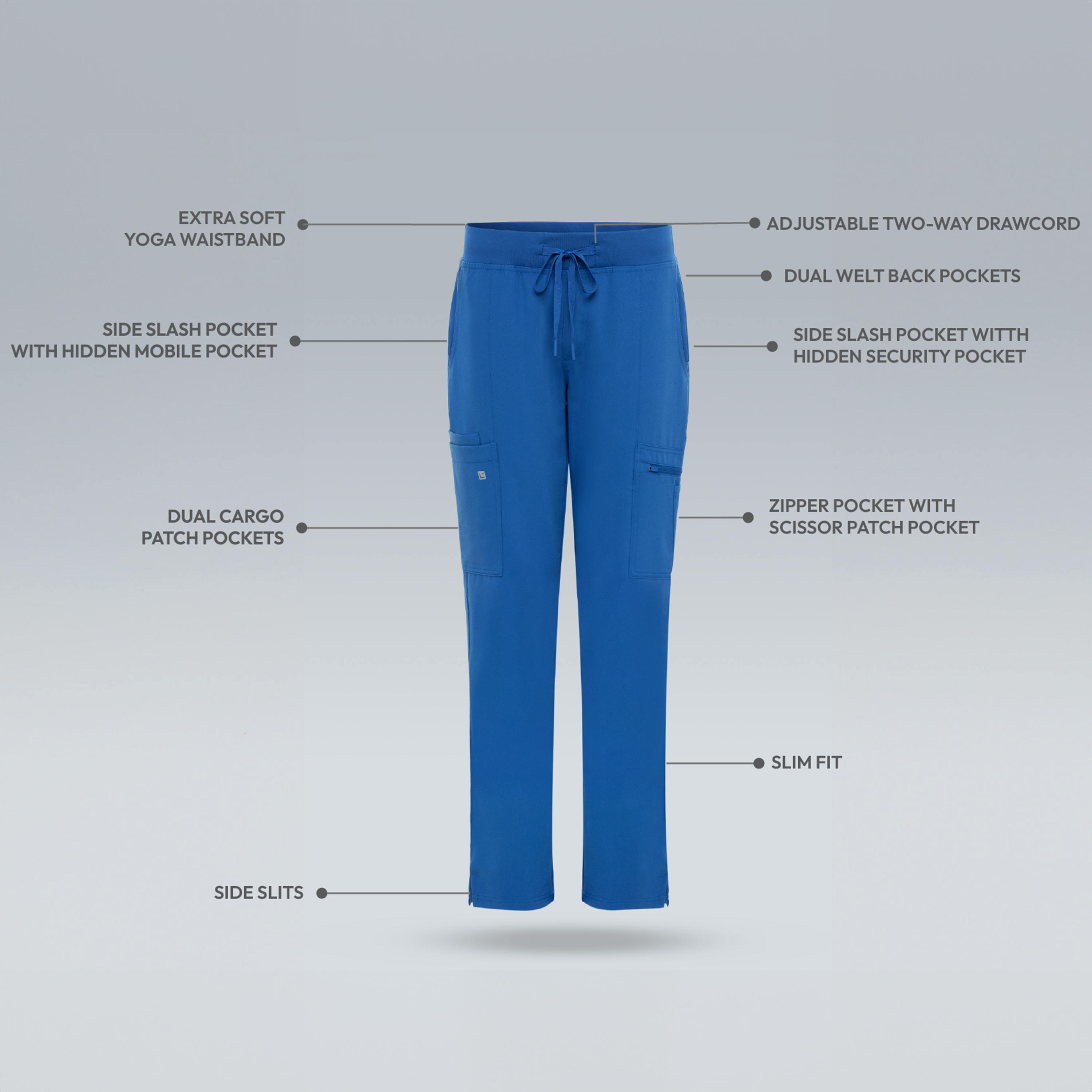 Gaya Skinny Ten Pocket Scrub Pant Royal Blue