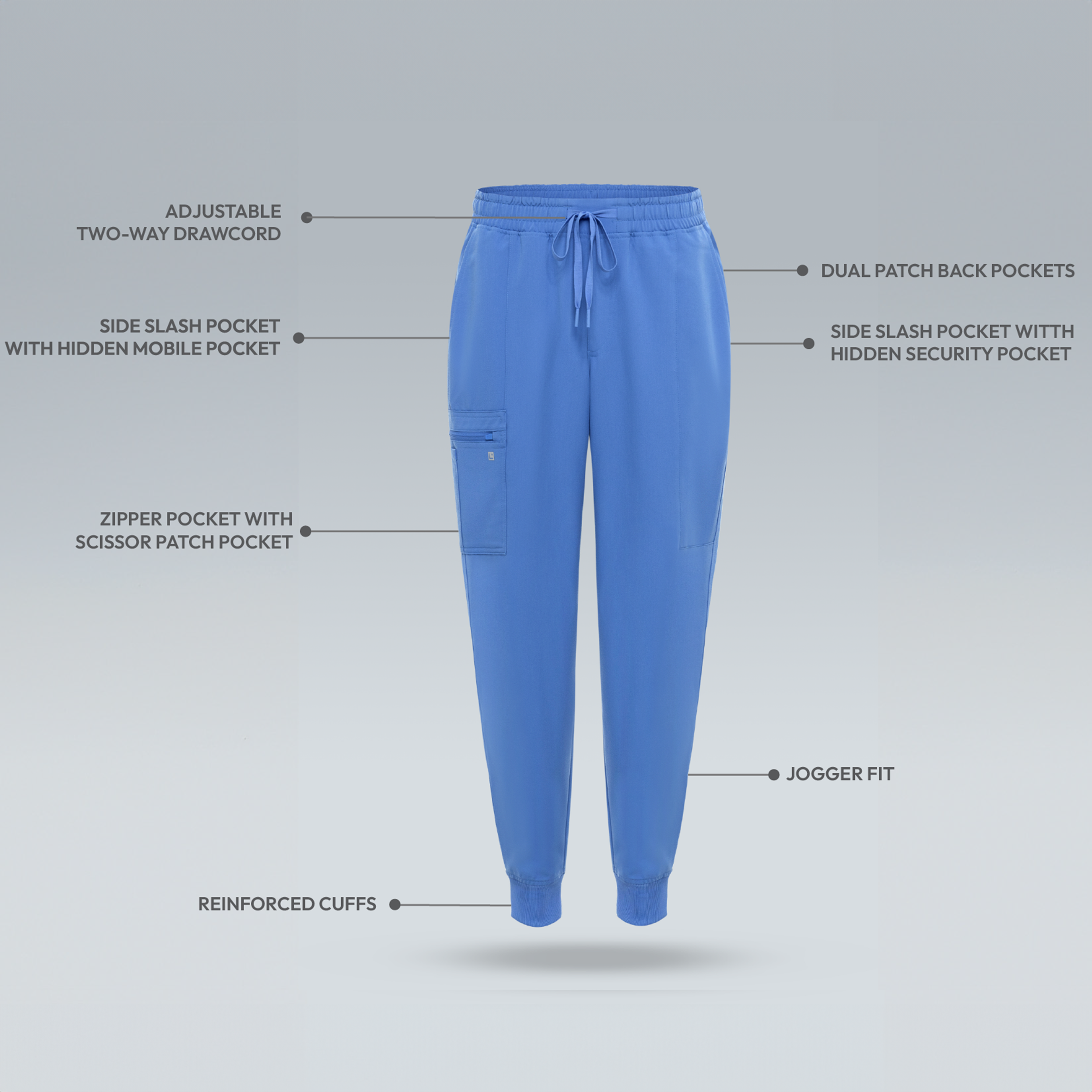 Ceil Blue Mens Essential Jogger Scrub Pants