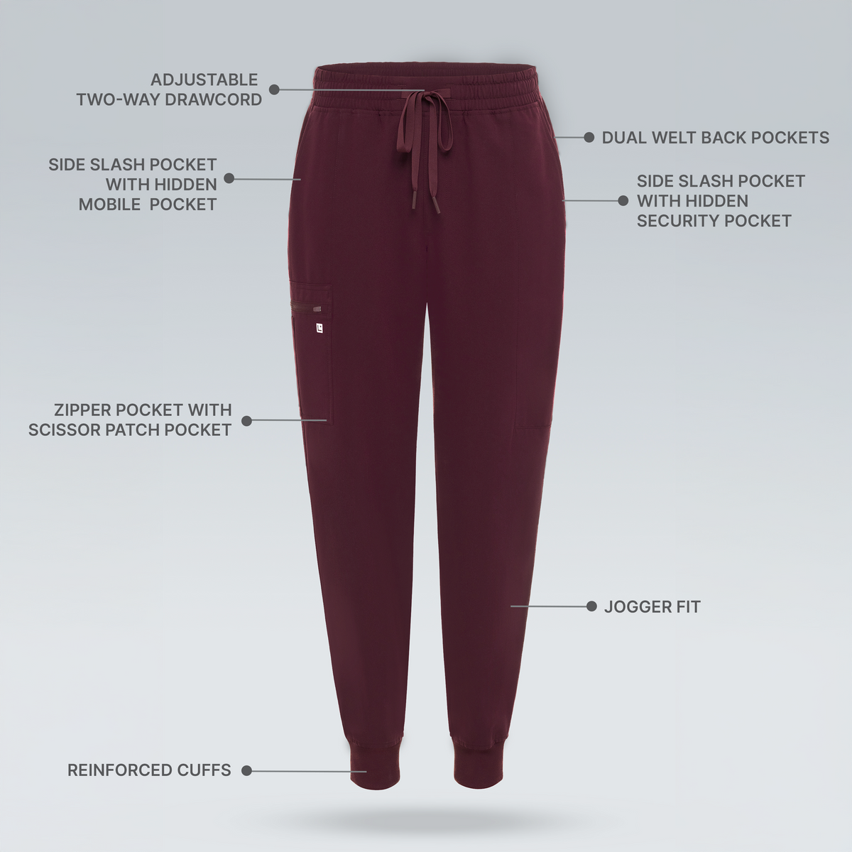 Kronos Mens Jogger Scrub Pant Plum Noir