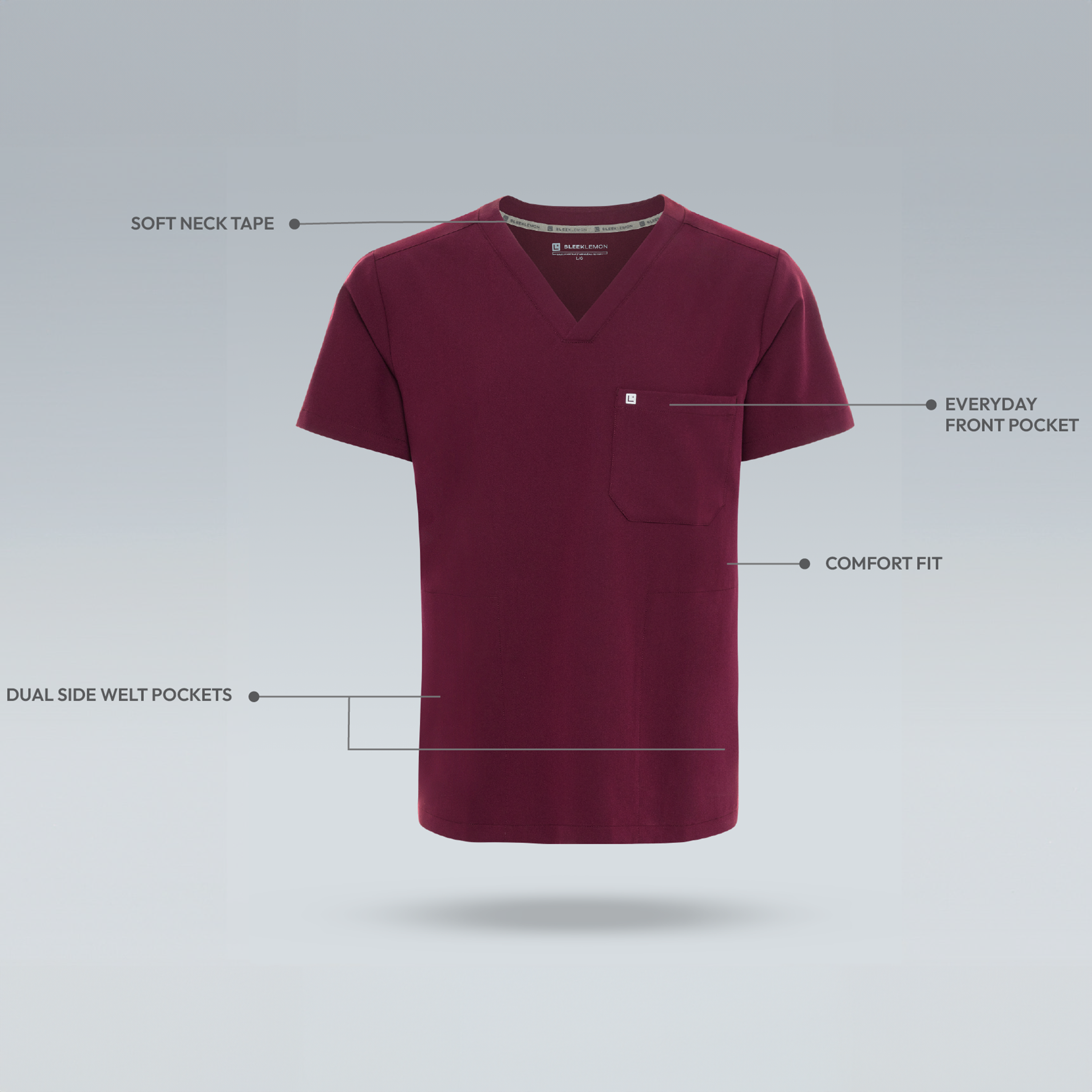 burgundy scrub top for men
