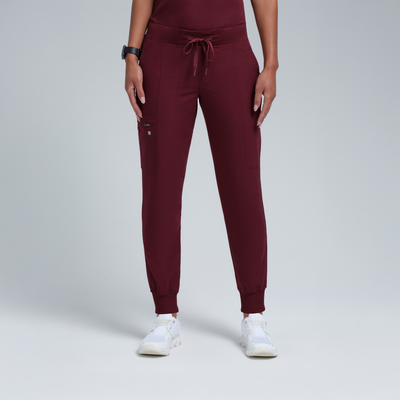 The Active Women's Stretch Jogger Burgundy Scrub Set