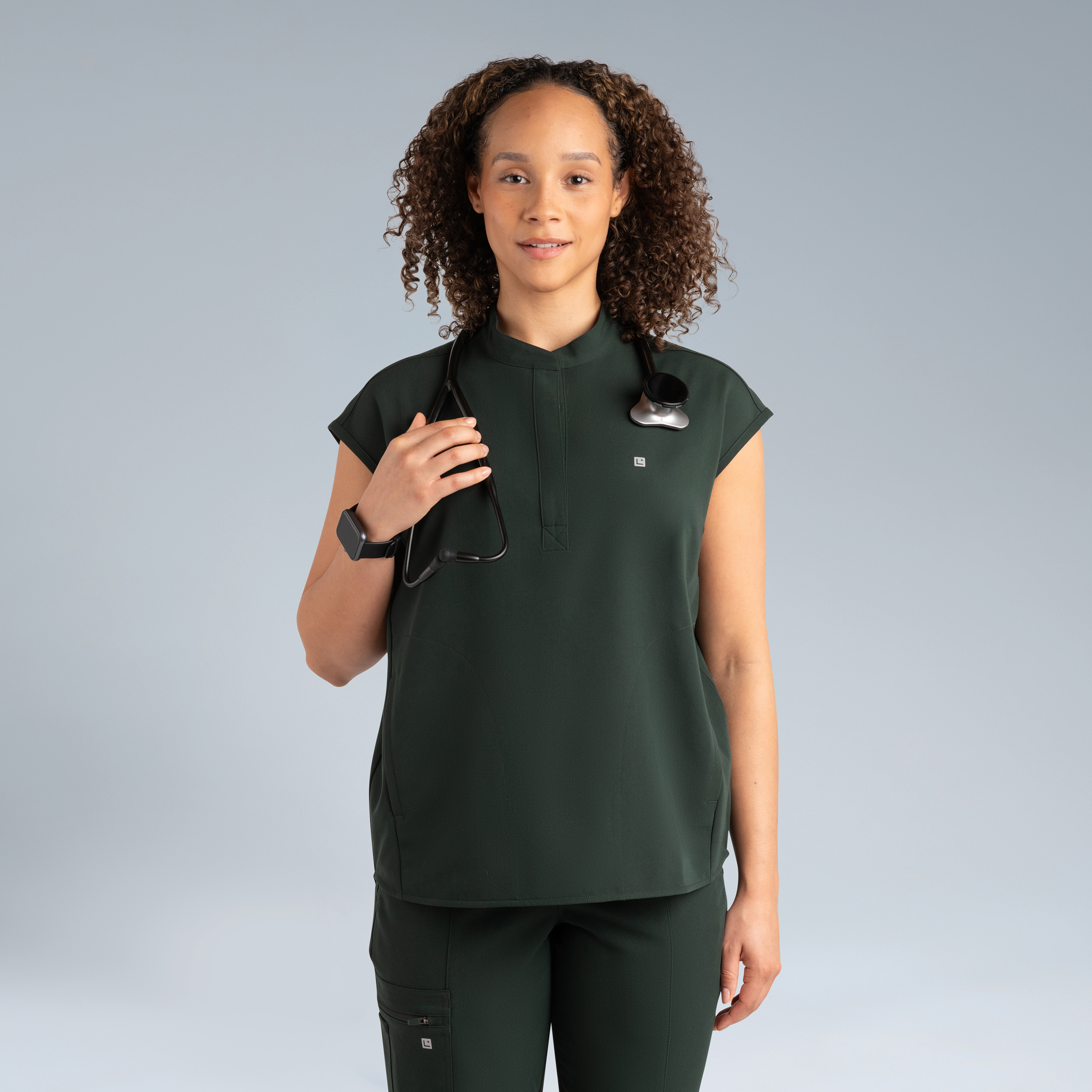 Alexandra Oversized Womens Scrub Top Deep Forest Green