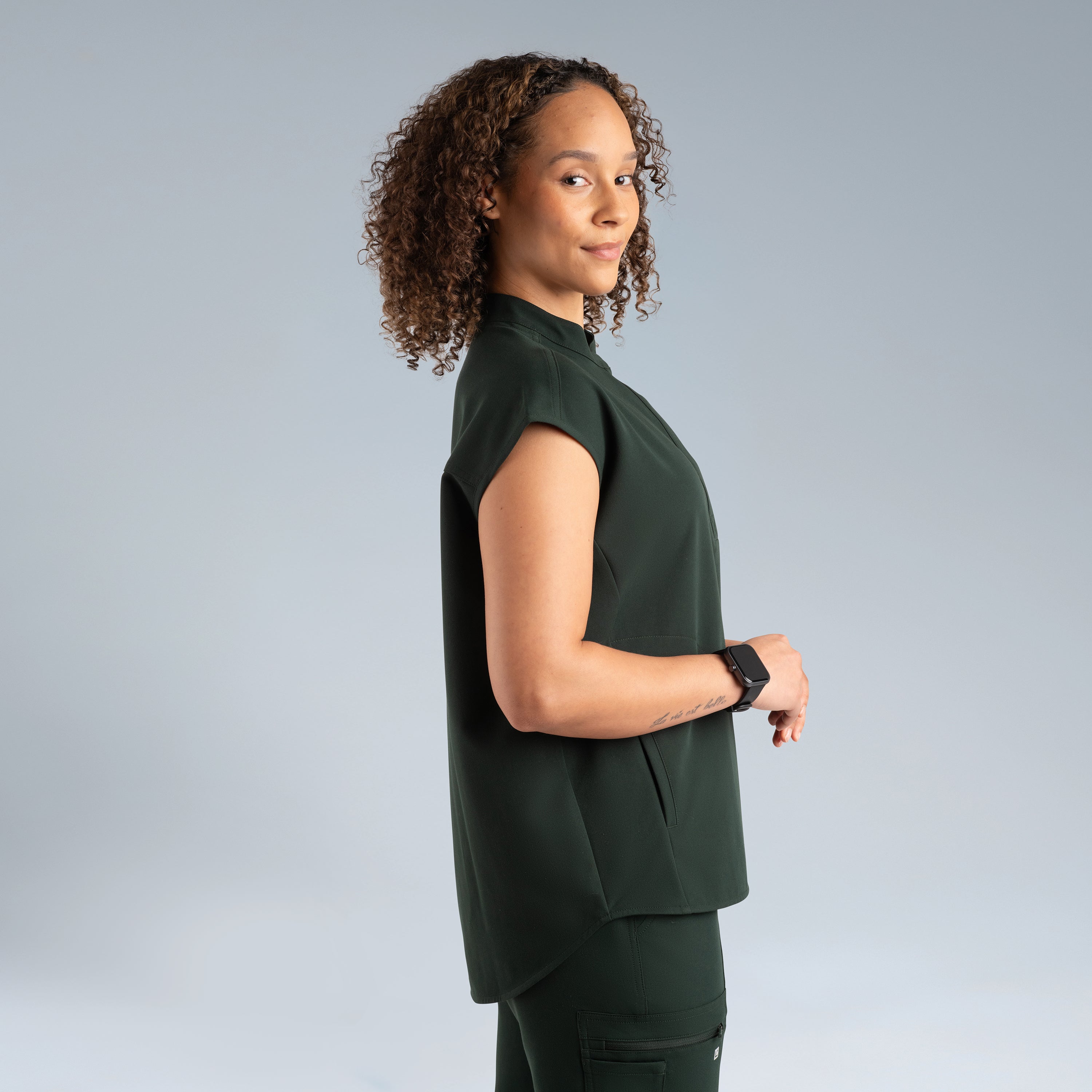 Alexandra Oversized Womens Scrub Top Deep Forest Green