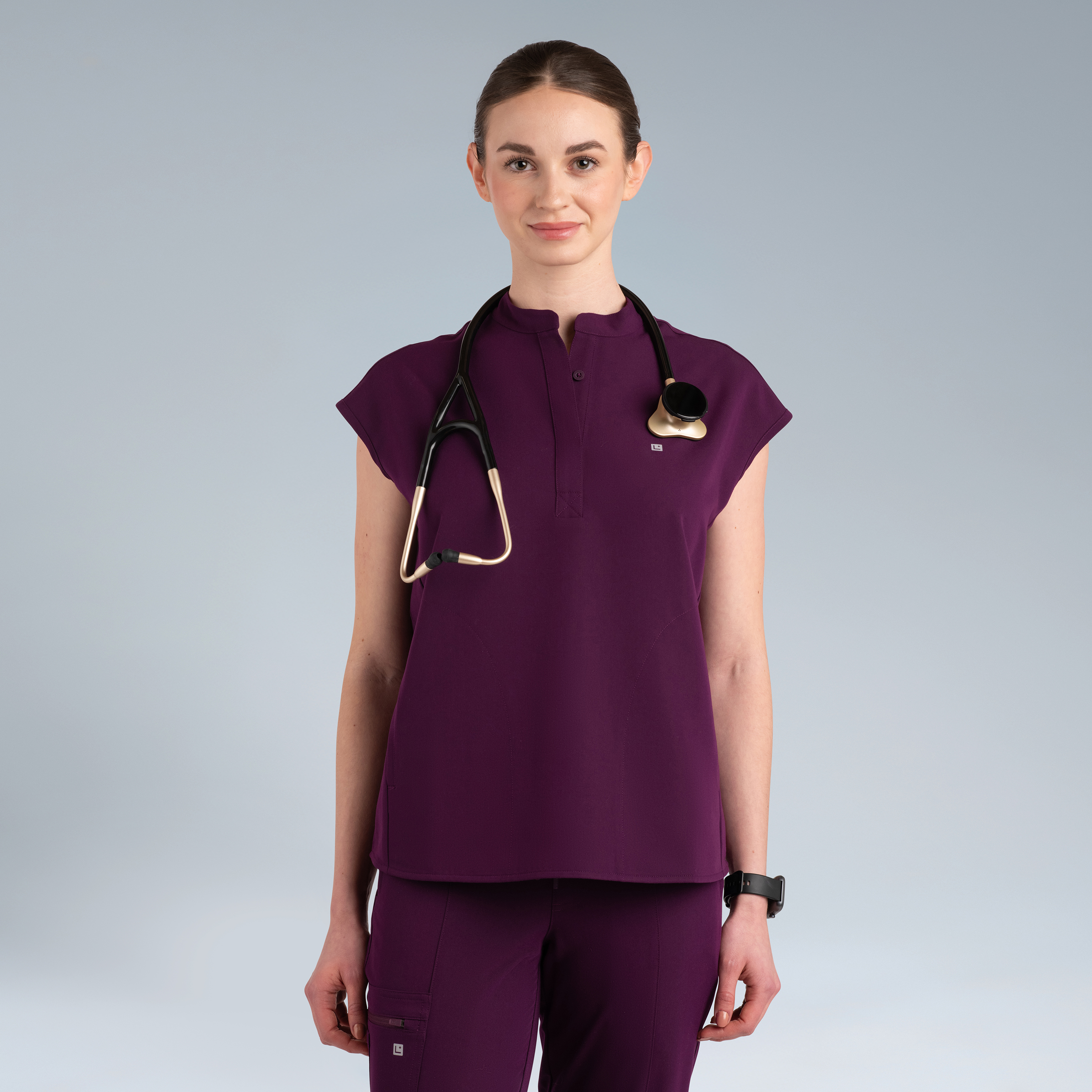 Alexandra Oversized Womens Scrub Top Purple Wine