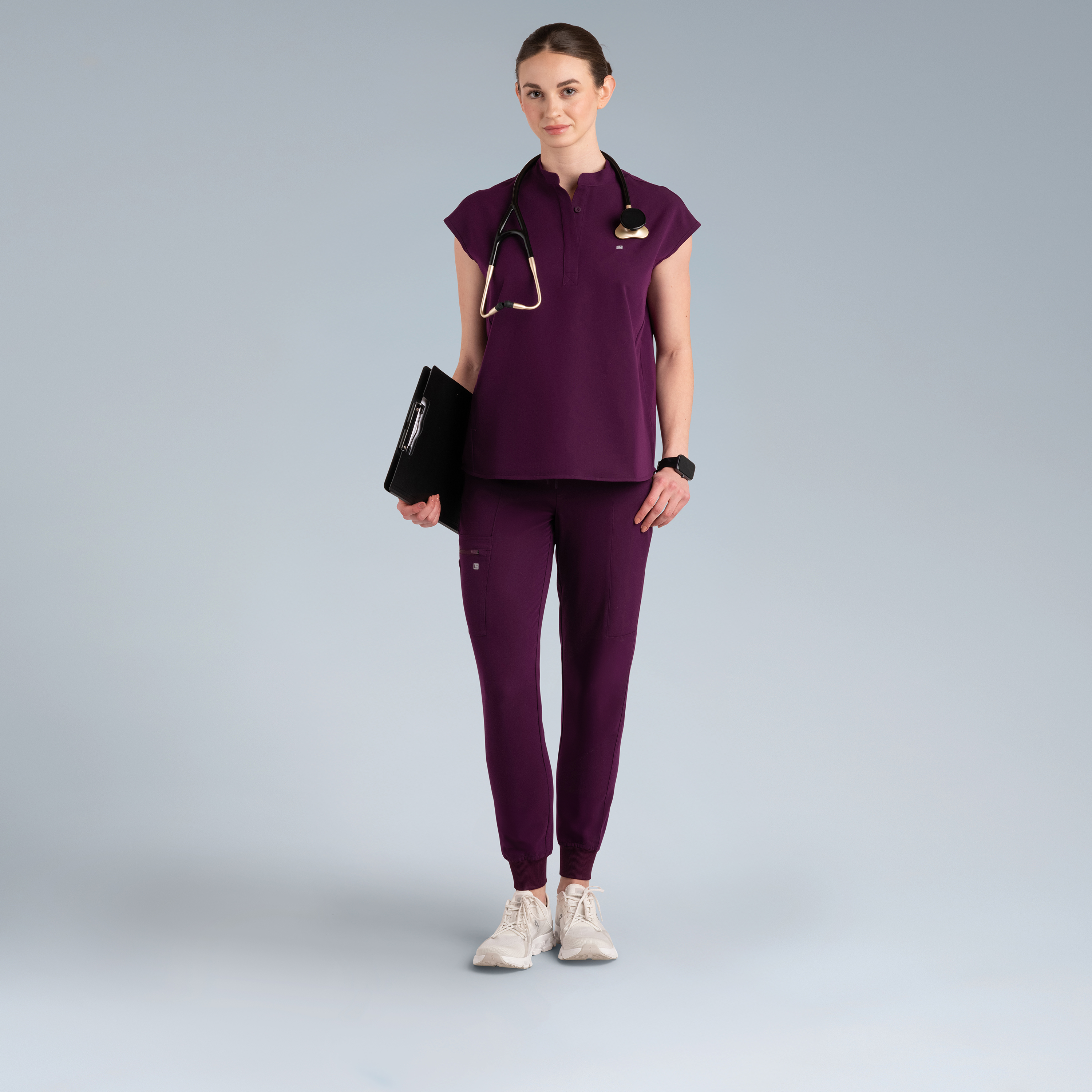 Alexandra Oversized Womens Scrub Top Purple Wine