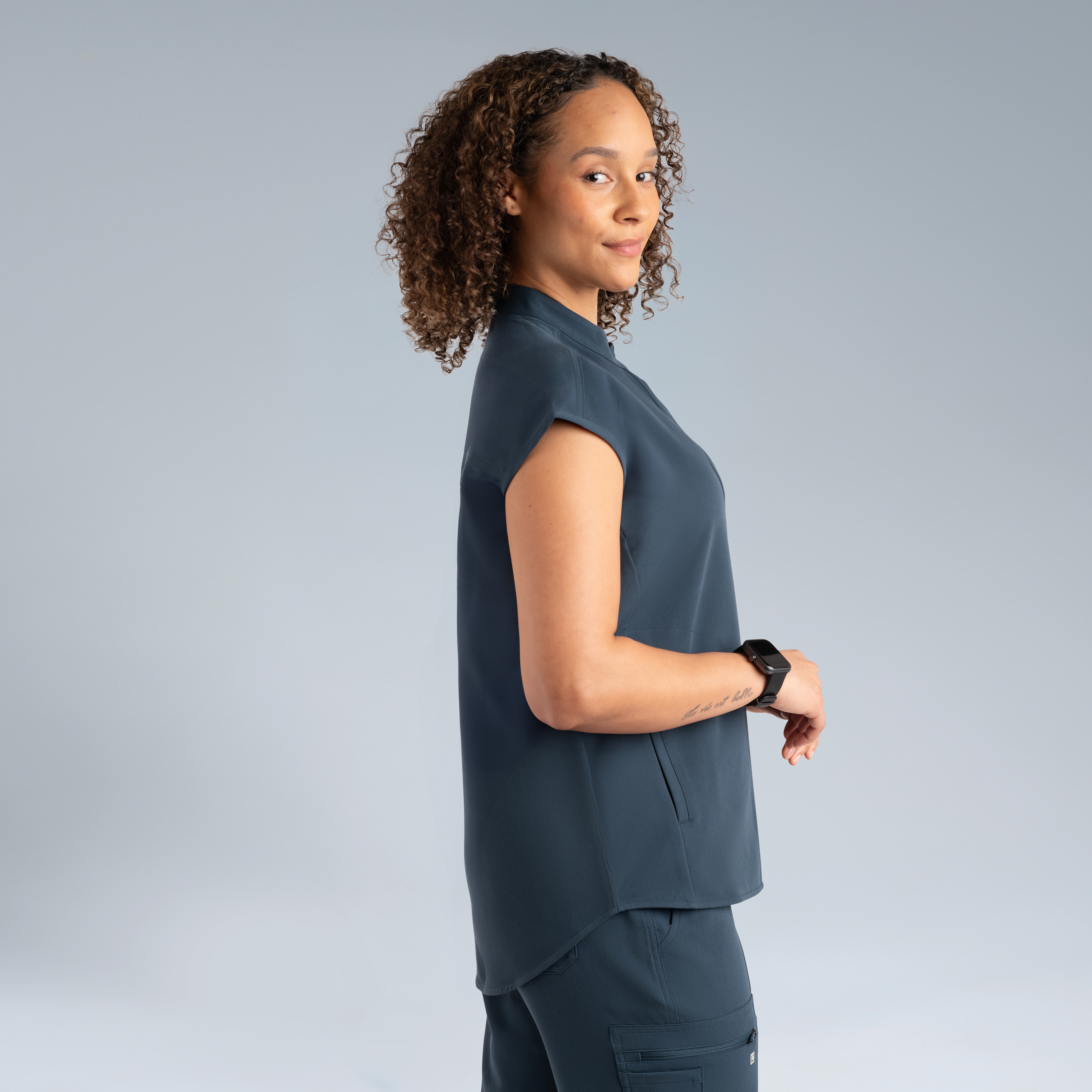 Alexandra Oversized Womens Scrub Top Storm Grey