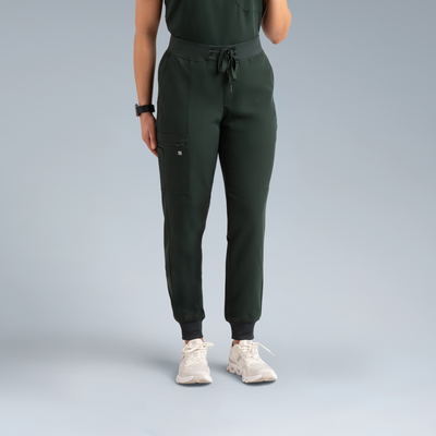 The Active Women's Stretch Jogger Deep Forest Green Scrub Set