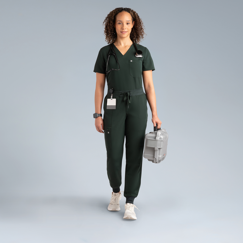 Selena Womens Jogger Scrub Pants Deep Forest Green