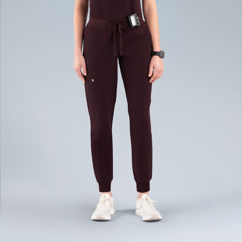 Selena Womens Jogger Scrub Pants Plum Noir