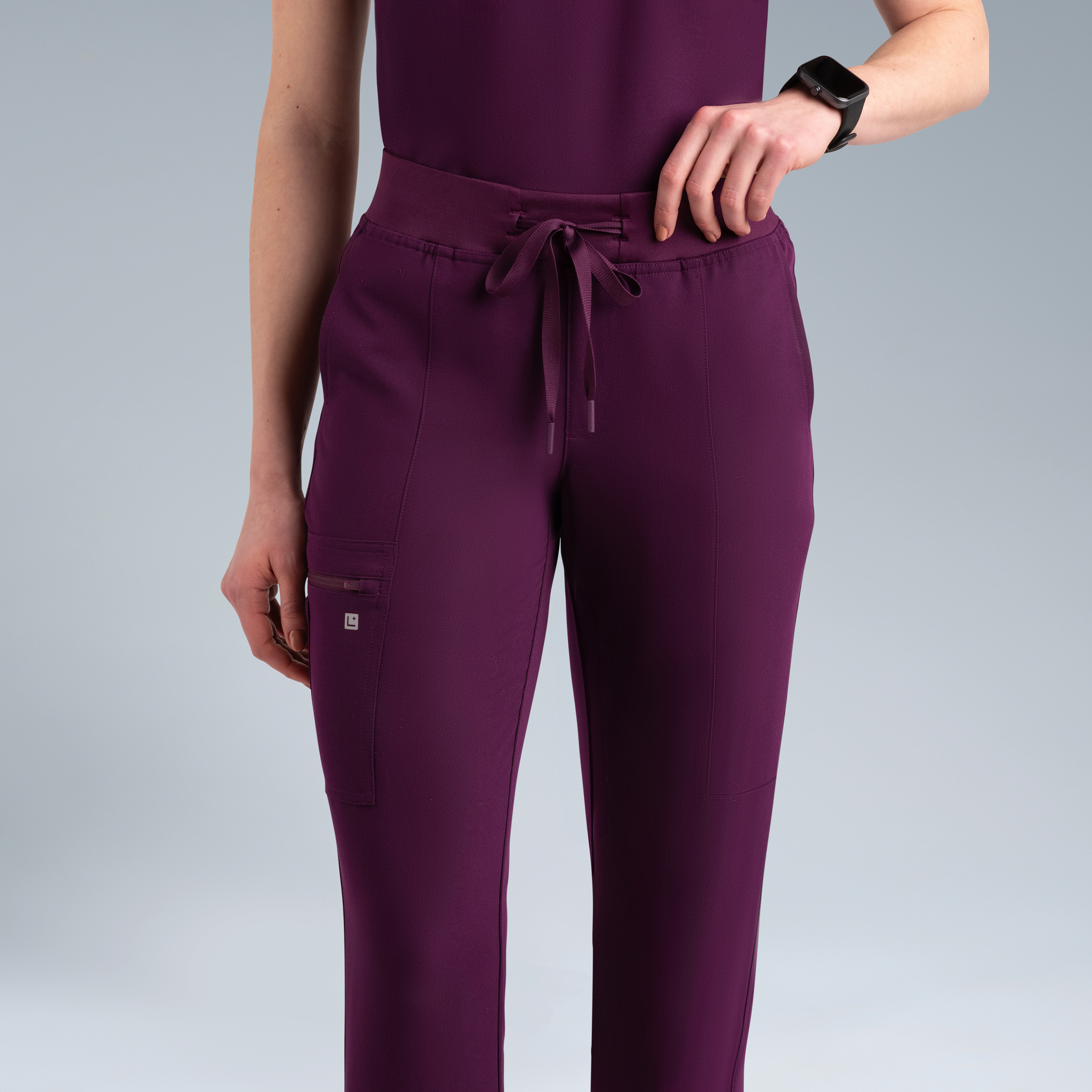 Selena Womens Jogger Scrub Pants Purple Wine