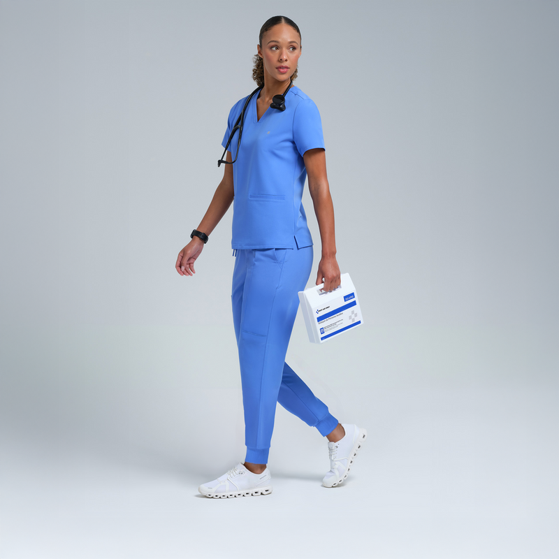 The Active Women's Stretch Jogger Ceil Blue Scrub Set
